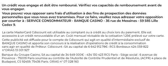 Conditions carte